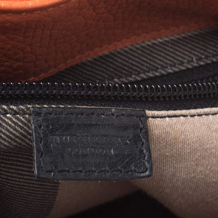 Pre Owned Burberry Orange Leather Hook Flap Backpack