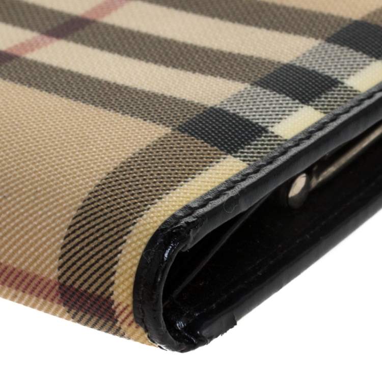 Pre Owned Burberry Beige/Black House Check Canvas Bifold Wallet