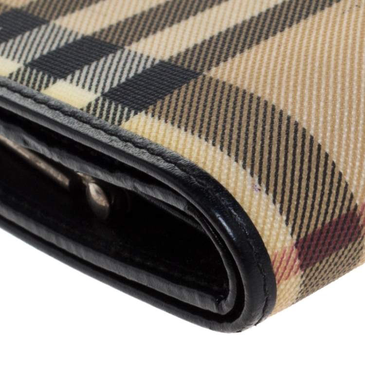 Pre Owned Burberry Beige/Black House Check Canvas Bifold Wallet