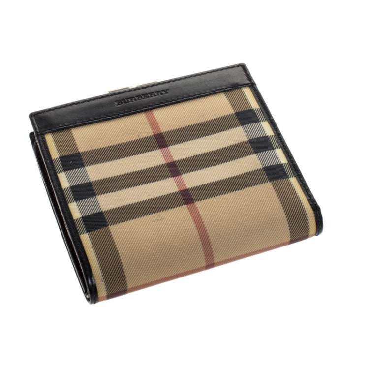 Pre Owned Burberry Beige/Black House Check Canvas Bifold Wallet