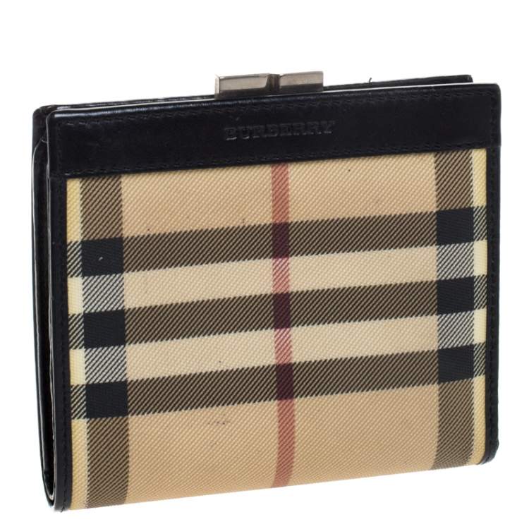 Pre Owned Burberry Beige/Black House Check Canvas Bifold Wallet
