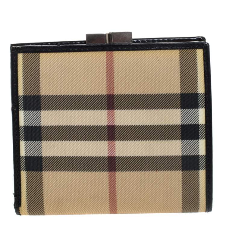 Pre Owned Burberry Beige/Black House Check Canvas Bifold Wallet