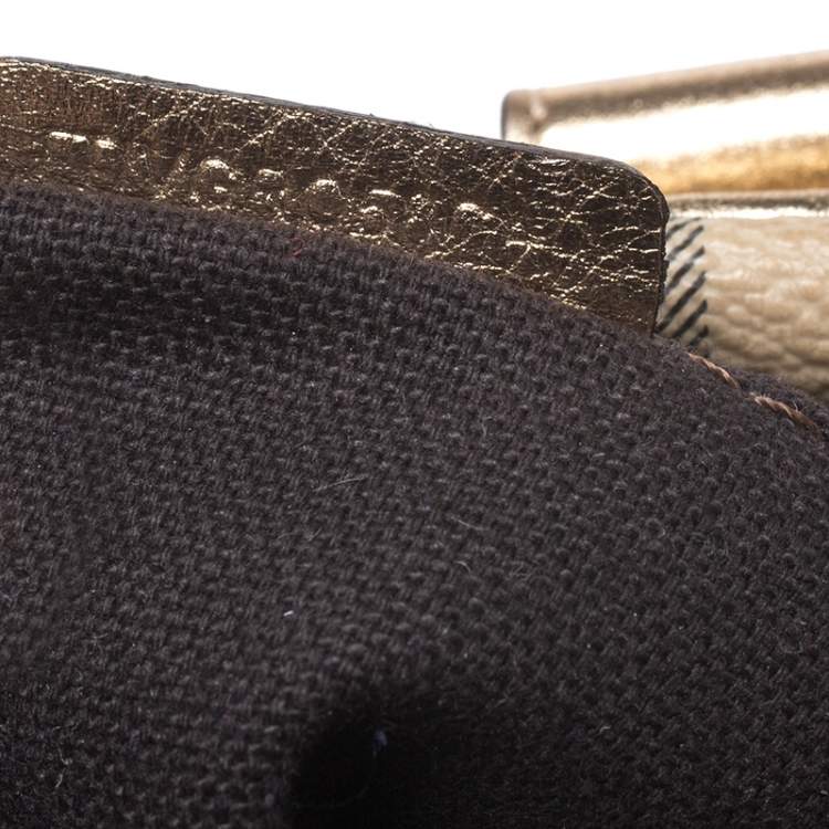 مملوكة مسبقًا Burberry Gold/Beige Haymarket Check Coated Canvas Ashbury Satchel