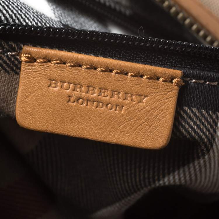 Pre Owned Burberry Light Brown Canvas and Leather Duffle Bag