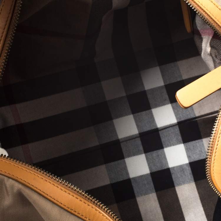 Pre Owned Burberry Light Brown Canvas and Leather Duffle Bag