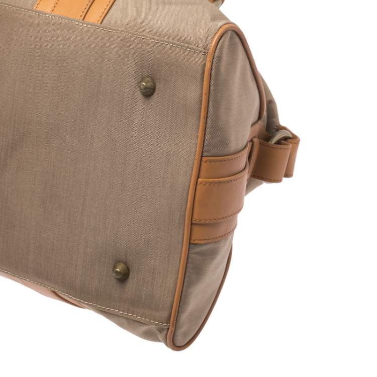 Pre Owned Burberry Light Brown Canvas and Leather Duffle Bag
