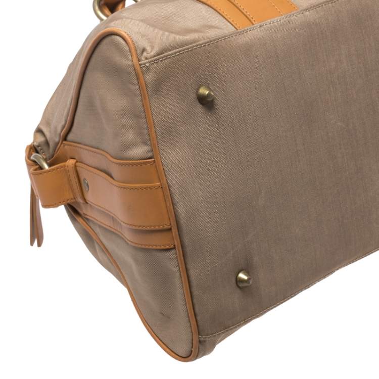 Pre Owned Burberry Light Brown Canvas and Leather Duffle Bag