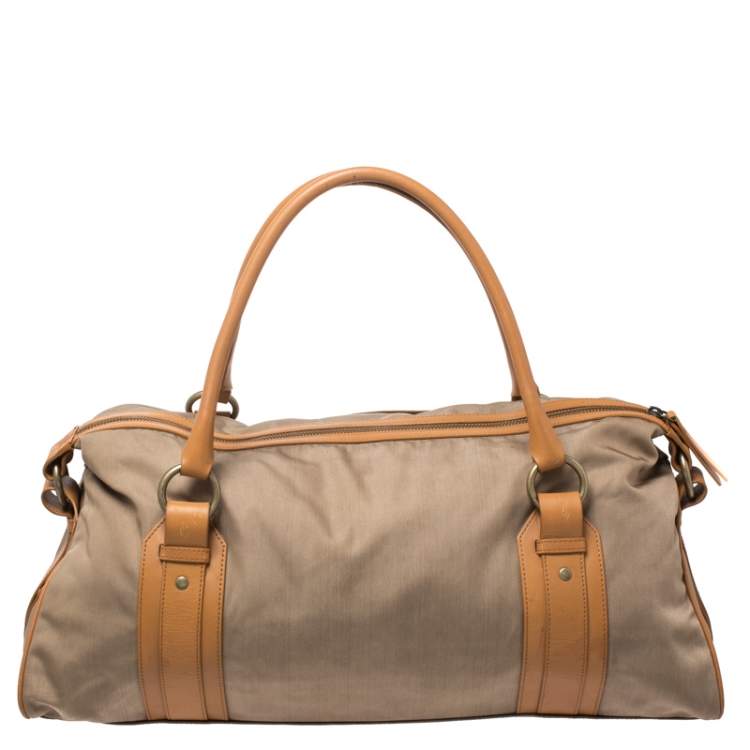 Pre Owned Burberry Light Brown Canvas and Leather Duffle Bag