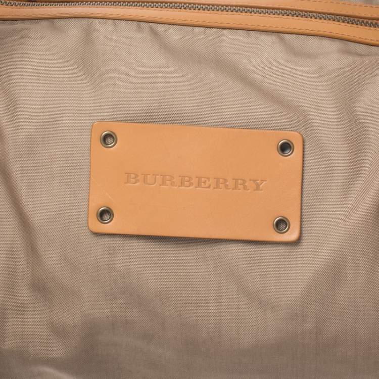 Pre Owned Burberry Light Brown Canvas and Leather Duffle Bag