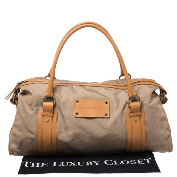 Pre Owned Burberry Light Brown Canvas and Leather Duffle Bag
