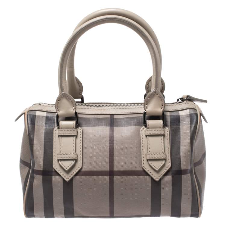 Pre Owned Burberry Grey Smoked Check PVC Small Chester Boston Bag