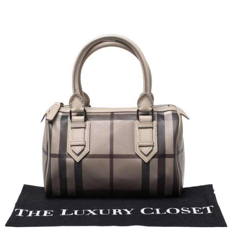 Pre Owned Burberry Grey Smoked Check PVC Small Chester Boston Bag