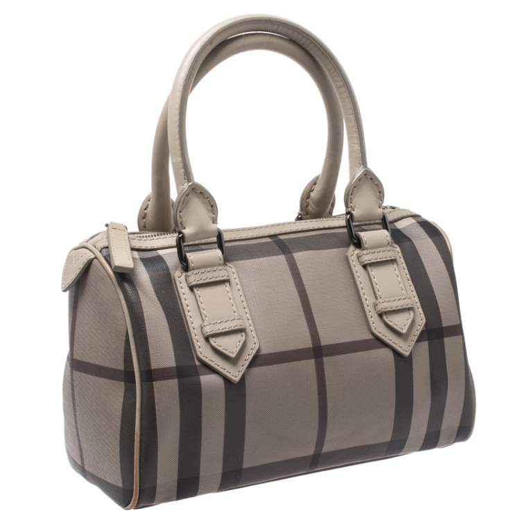 Pre Owned Burberry Grey Smoked Check PVC Small Chester Boston Bag