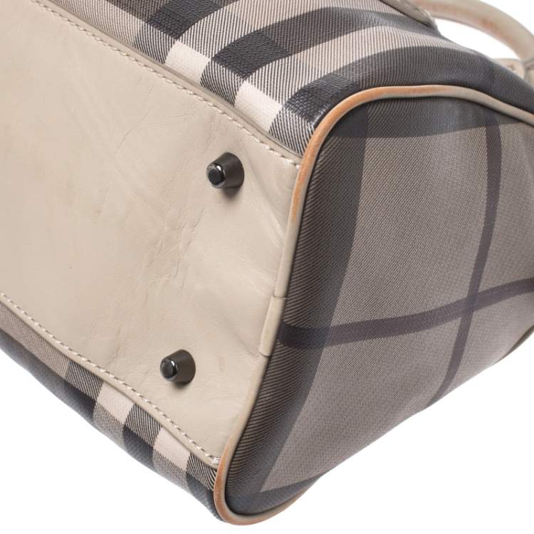 Pre Owned Burberry Grey Smoked Check PVC Small Chester Boston Bag
