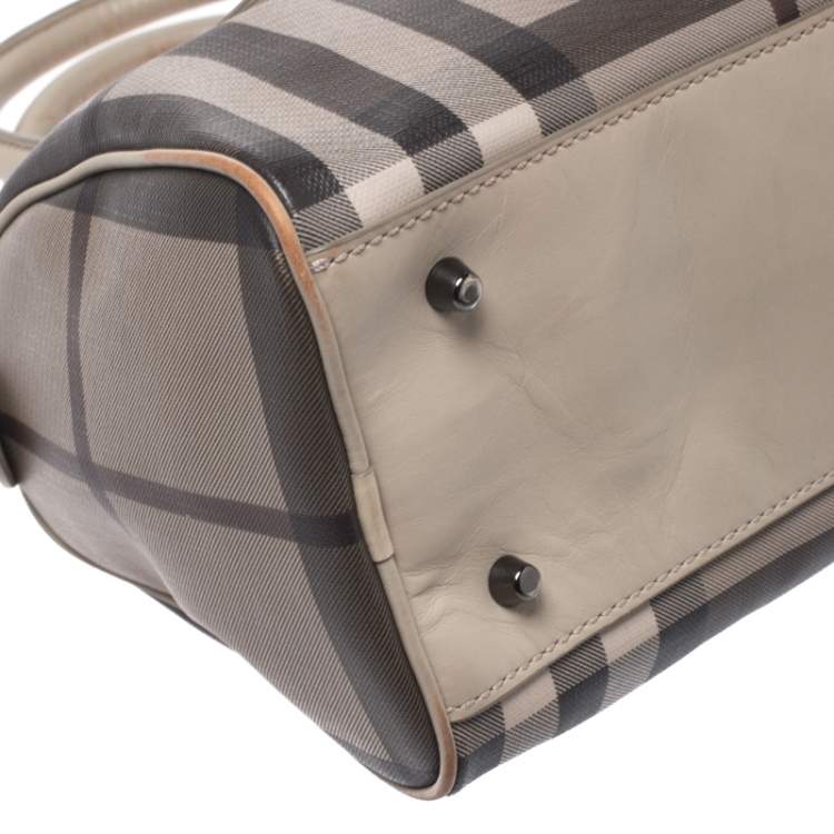 Pre Owned Burberry Grey Smoked Check PVC Small Chester Boston Bag