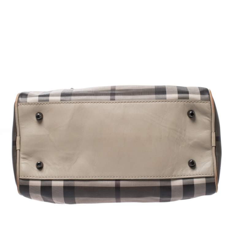 Pre Owned Burberry Grey Smoked Check PVC Small Chester Boston Bag
