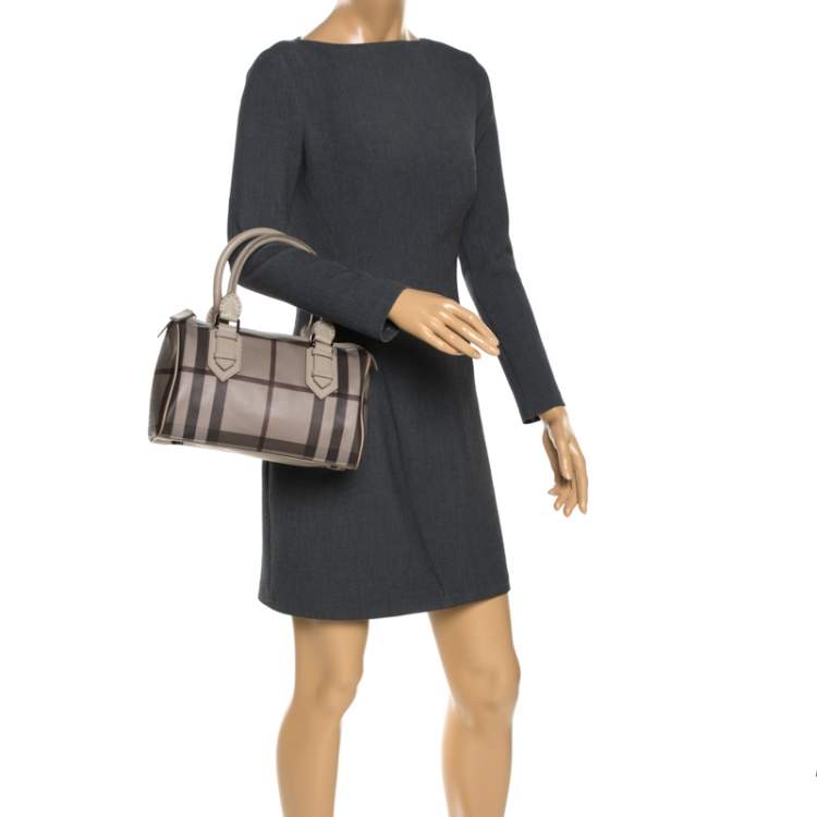 Pre Owned Burberry Grey Smoked Check PVC Small Chester Boston Bag