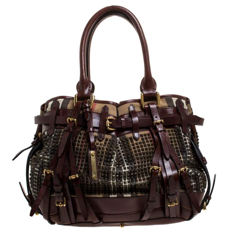 Burberry Dark Brown Canvas and Leather Large Rowan Studded Tote Burberry
