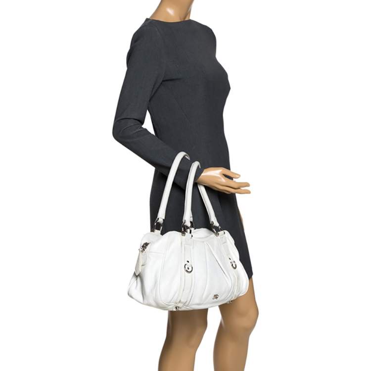 Pre Owned Burberry White Leather Ashbury Satchel