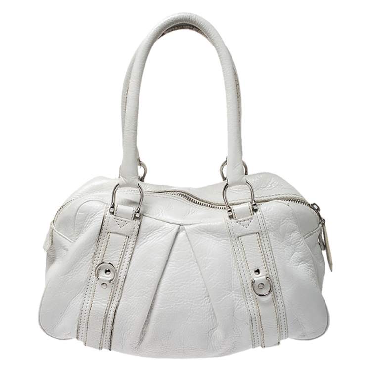 Pre Owned Burberry White Leather Ashbury Satchel