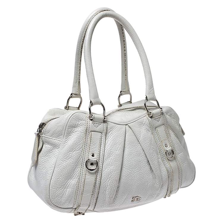 Pre Owned Burberry White Leather Ashbury Satchel