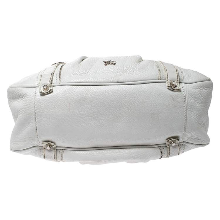 Pre Owned Burberry White Leather Ashbury Satchel