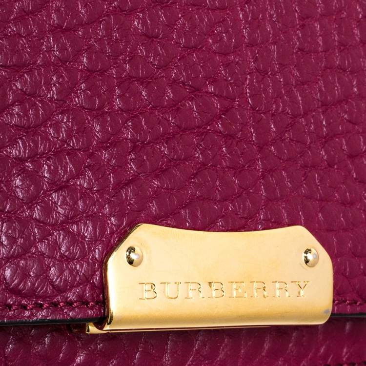 Pre Owned Burberry Burgundy Grained Leather Wallet On Chain