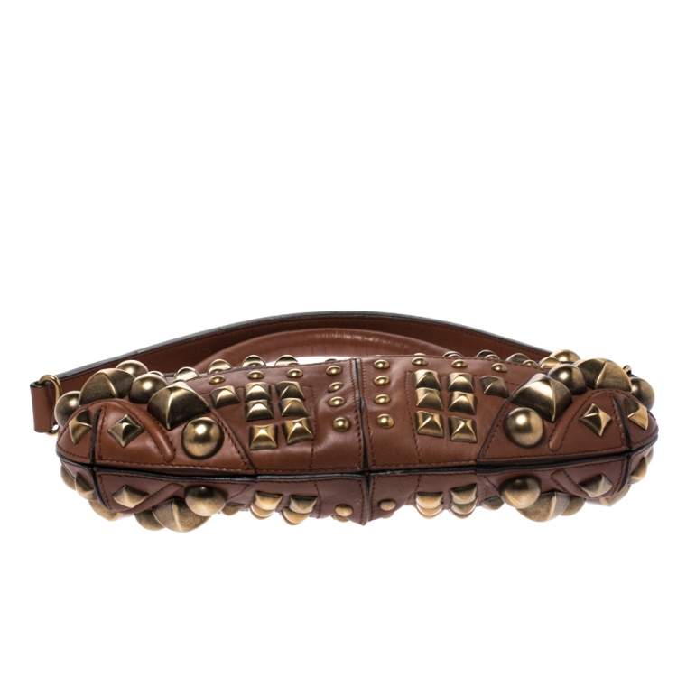 Pre Owned Burberry Brown Studded Leather Prorsum Cadet Sling Bag