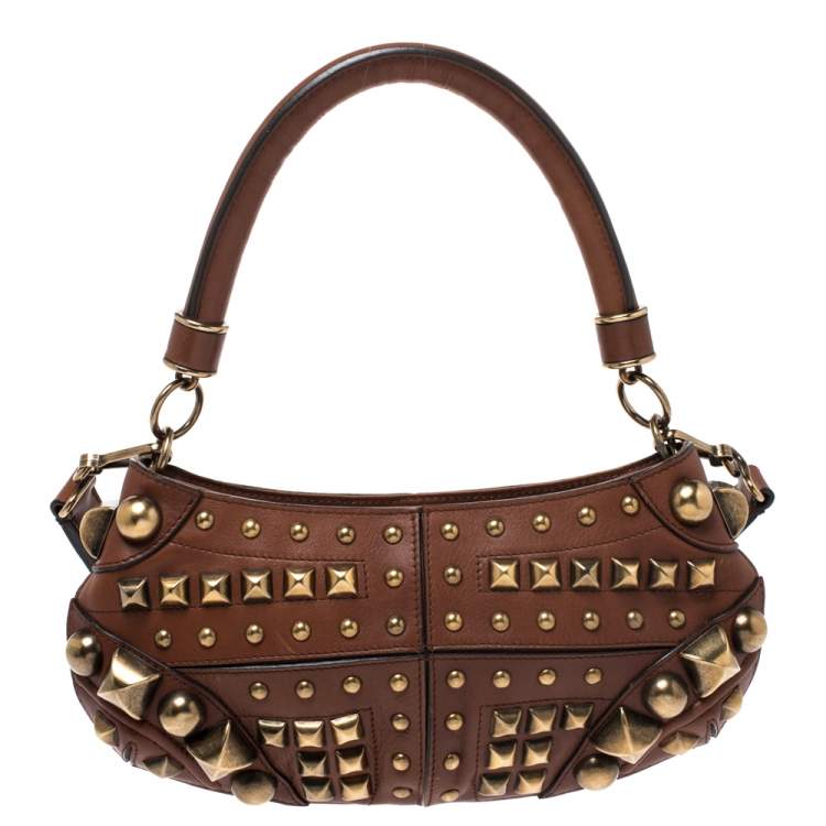 Pre Owned Burberry Brown Studded Leather Prorsum Cadet Sling Bag