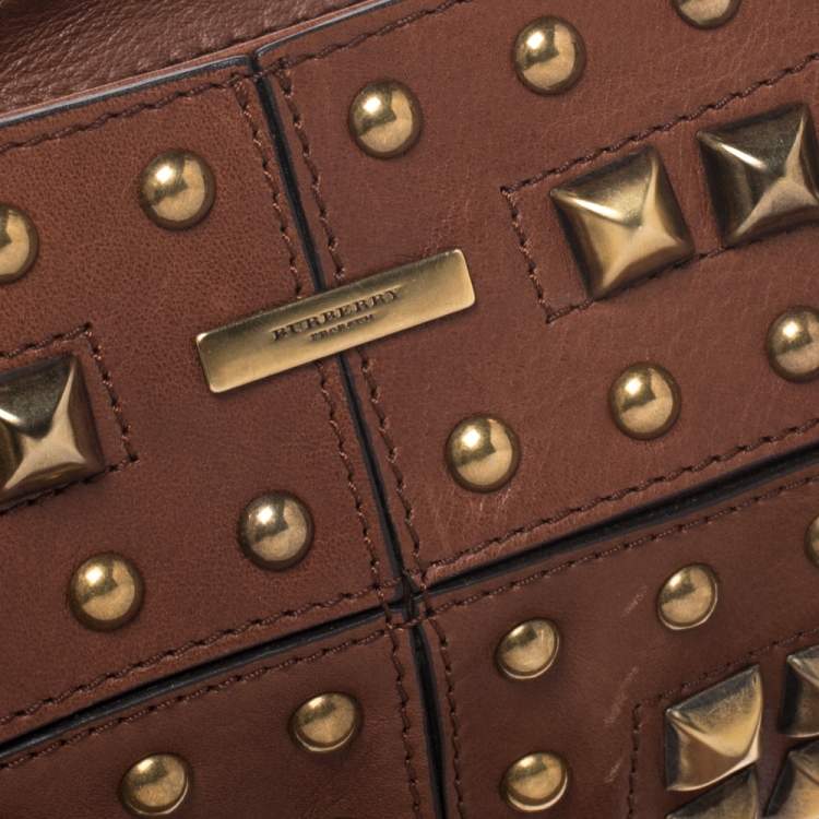 Pre Owned Burberry Brown Studded Leather Prorsum Cadet Sling Bag