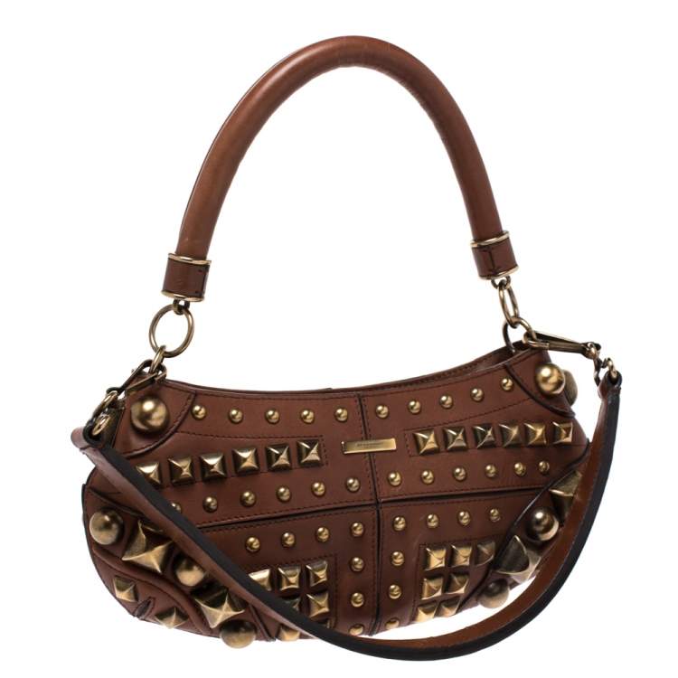 Pre Owned Burberry Brown Studded Leather Prorsum Cadet Sling Bag