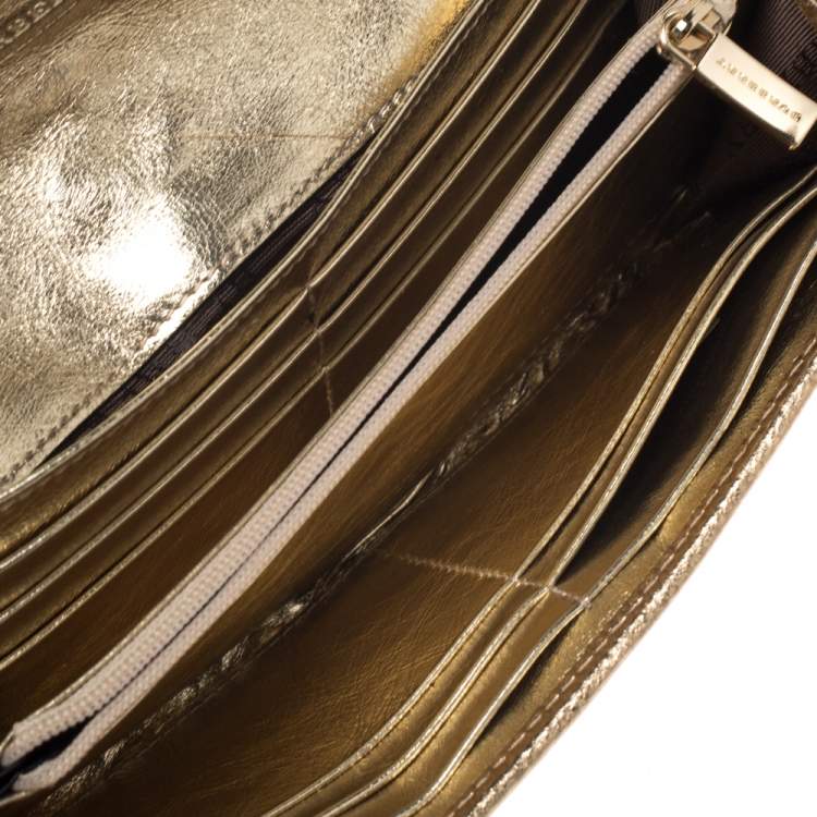 Pre Owned Burberry Beige/Gold Haymarket Check Coated Canvas and Leather Continental Wallet