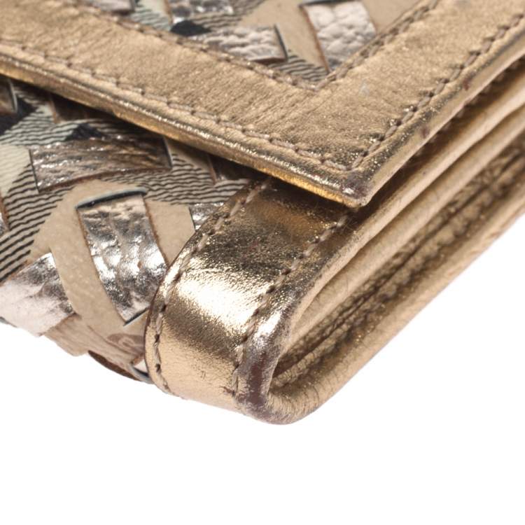 Pre Owned Burberry Beige/Gold Haymarket Check Coated Canvas and Leather Continental Wallet