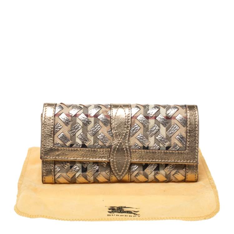 Pre Owned Burberry Beige/Gold Haymarket Check Coated Canvas and Leather Continental Wallet