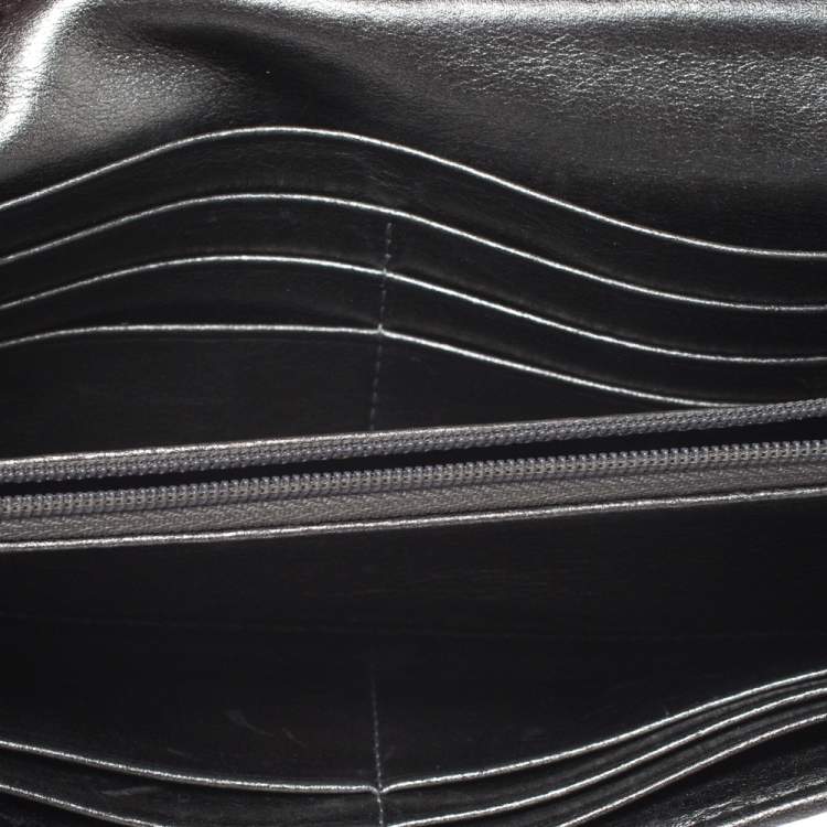 Pre Owned Burberry Metallic Grey Smoke Check Canvas and Leather Flap Continental Wallet