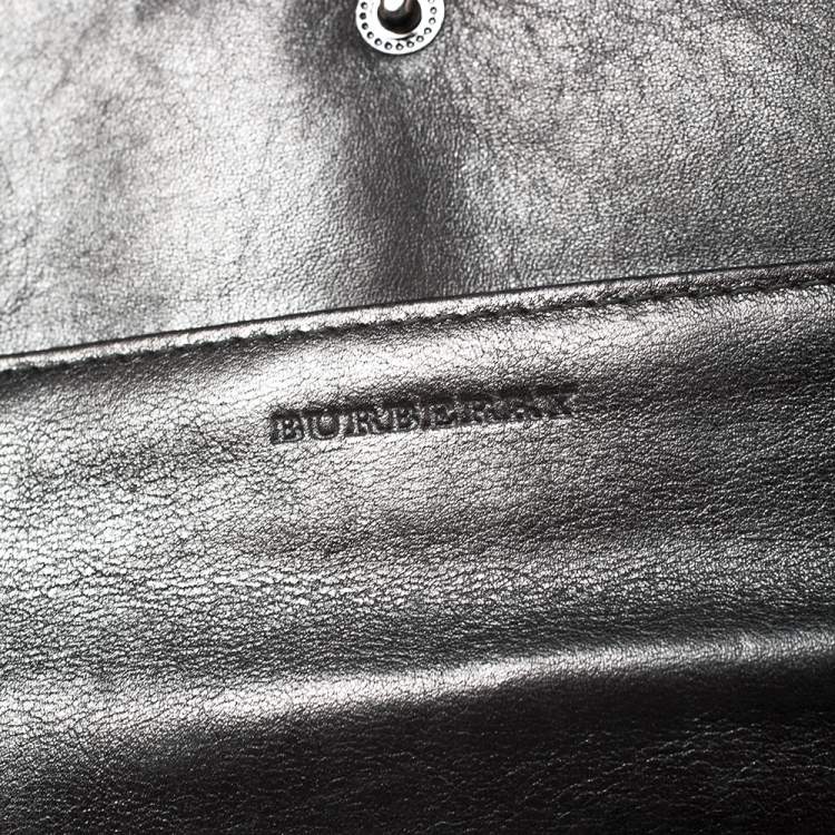 Pre Owned Burberry Metallic Grey Smoke Check Canvas and Leather Flap Continental Wallet