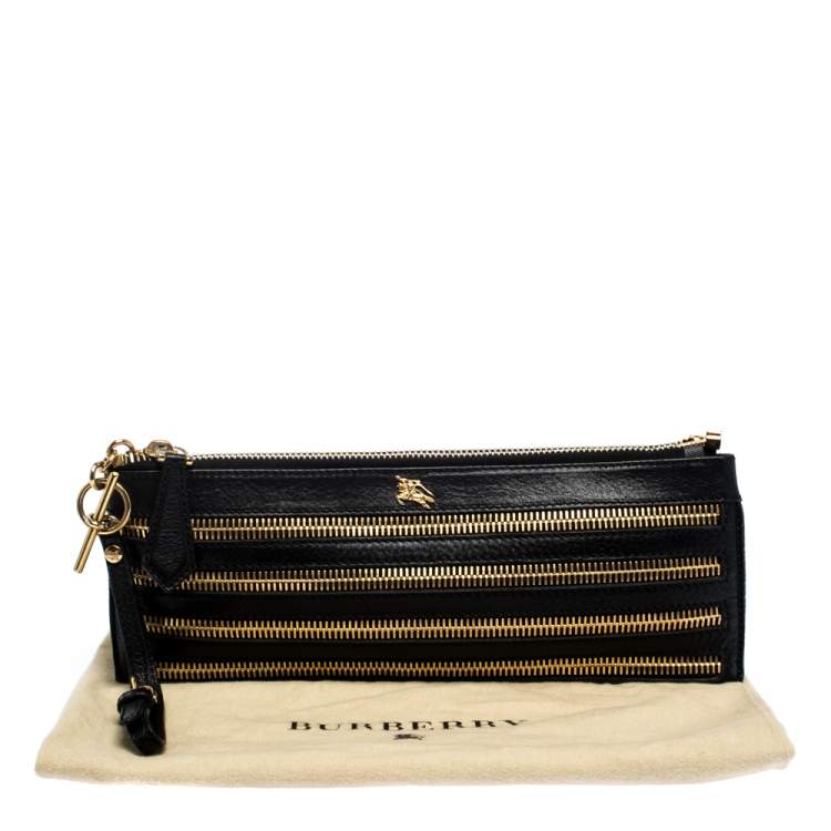 Pre Owned Burberry Black Leather Wristlet Clutch