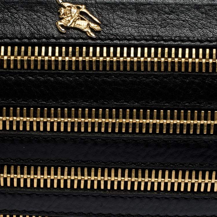 Pre Owned Burberry Black Leather Wristlet Clutch