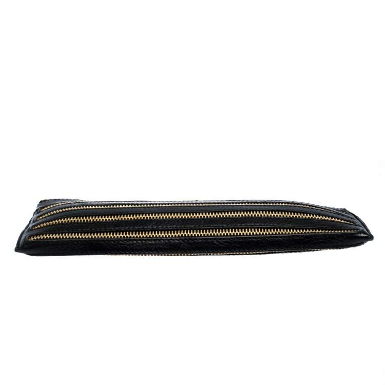 Pre Owned Burberry Black Leather Wristlet Clutch
