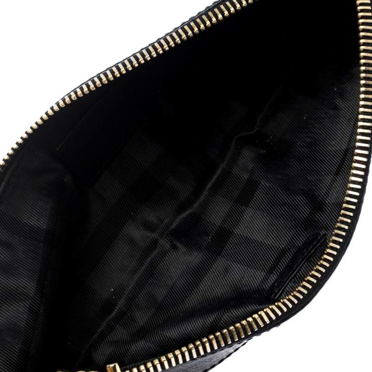 Pre Owned Burberry Black Leather Wristlet Clutch
