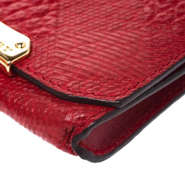 Pre Owned Burberry Military Red Textured Leather Business Card Holder