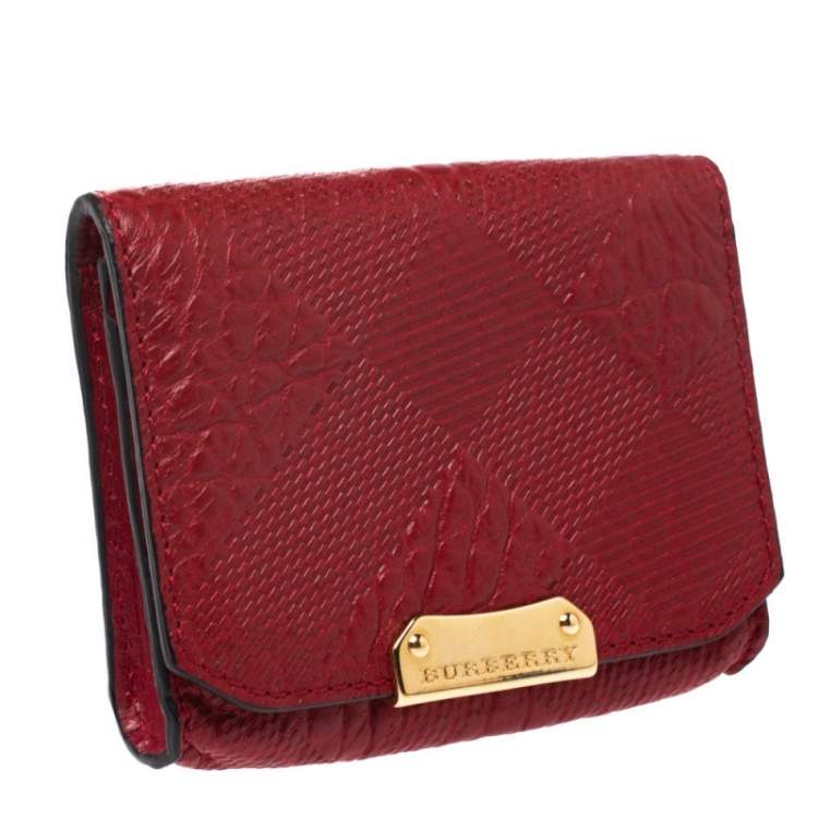 Pre Owned Burberry Military Red Textured Leather Business Card Holder