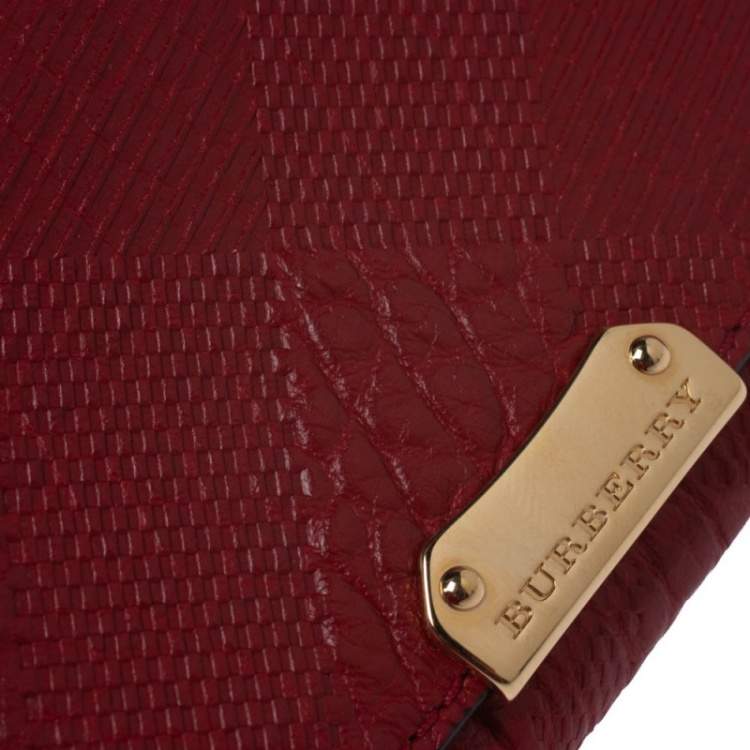 Pre Owned Burberry Military Red Textured Leather Business Card Holder