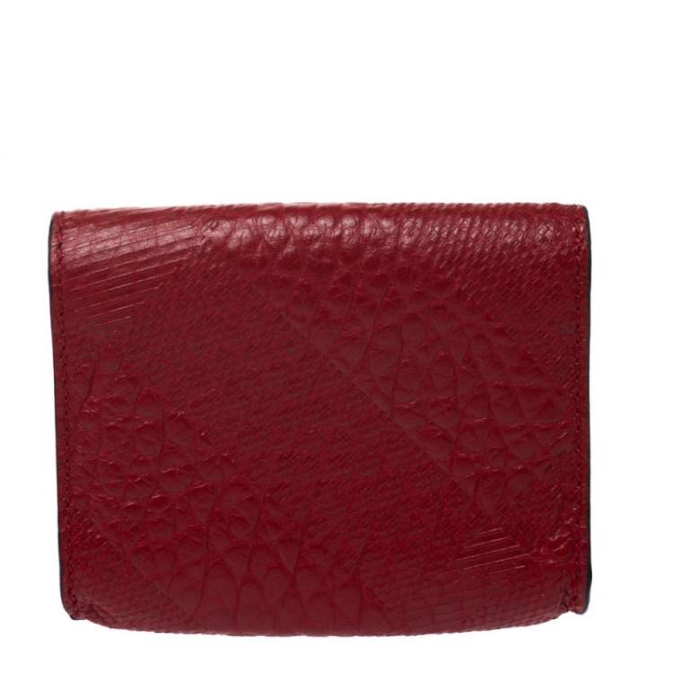 Pre Owned Burberry Military Red Textured Leather Business Card Holder