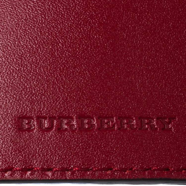 Pre Owned Burberry Military Red Textured Leather Business Card Holder