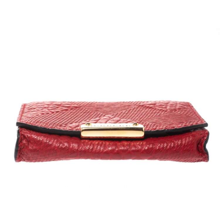 Pre Owned Burberry Military Red Textured Leather Business Card Holder