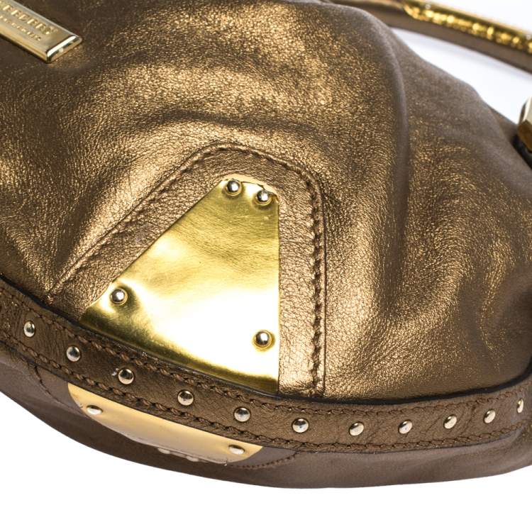 Pre Owned Burberry Gold Leather Hartley Hobo