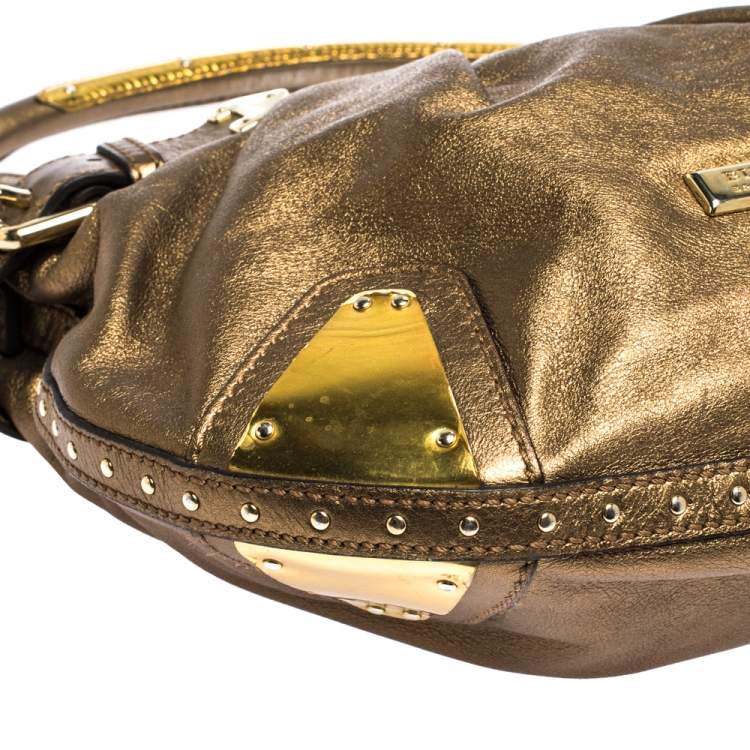 Pre Owned Burberry Gold Leather Hartley Hobo
