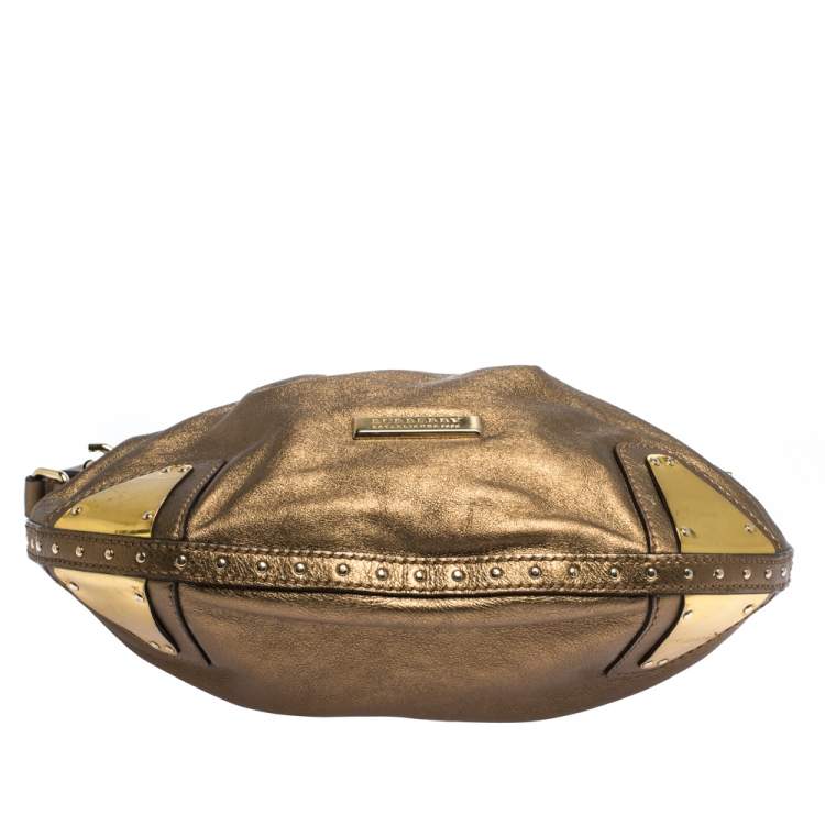 Pre Owned Burberry Gold Leather Hartley Hobo