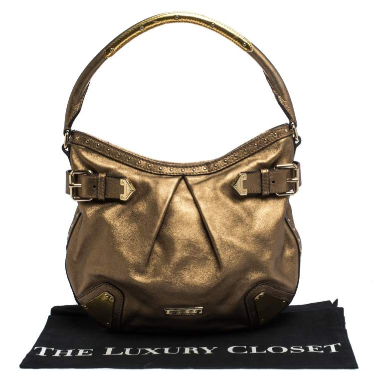 Pre Owned Burberry Gold Leather Hartley Hobo